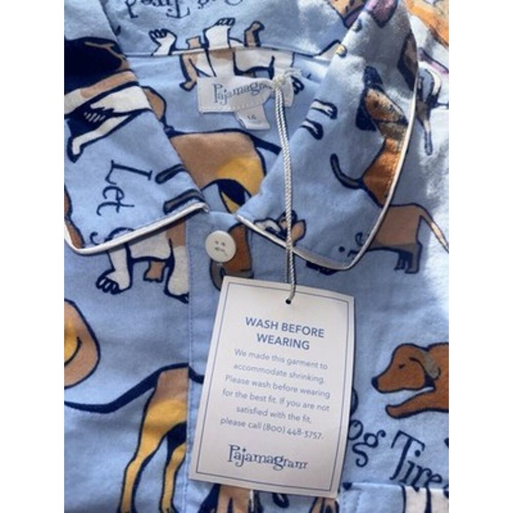 Pajamagram NWT Large Nightgown Dog Print Blue Flannel Long Sleeve Sleepwear - Picture 4 of 4